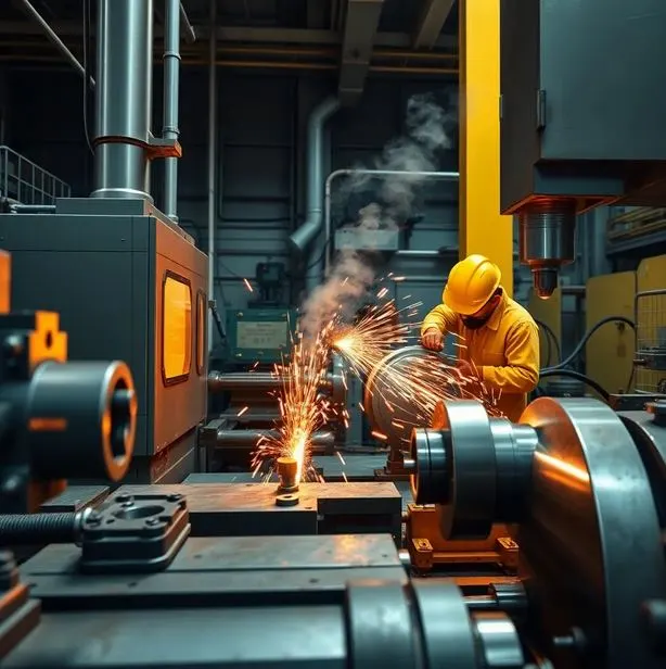 Realistic industrial workshop scene showing precision CNC machining tools