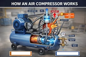 Read more about the article Sistem Kerja Kompresor Udara: Ngobrol Santai soal Mesin yang Sering Diremehkan